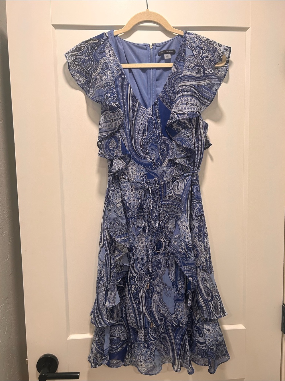 Tommy Hilfiger Blue Paisley Ruffle Midi Dress